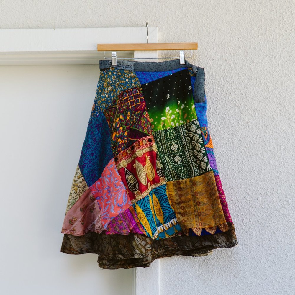 Silk Patchwork Wrap Skirt - image 1